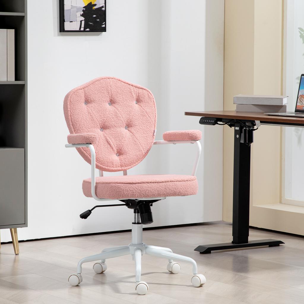 Beautiful Office Chair with Buttoned, Soft Cover, Height Adjustable, Pink
