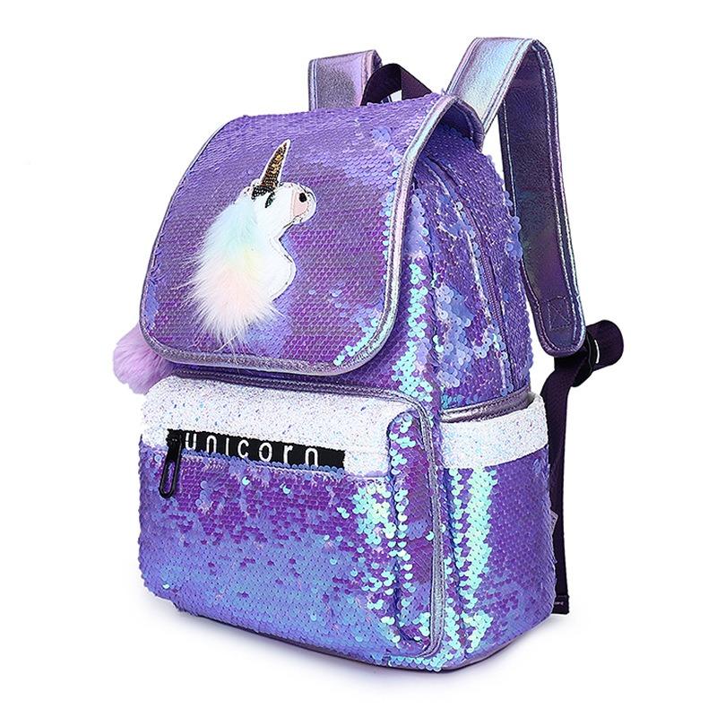 New Sequined Backpack with Pencil Case, Primary and Secondary School Students Cartoon Schoolbag, Women's Backpack Fashion