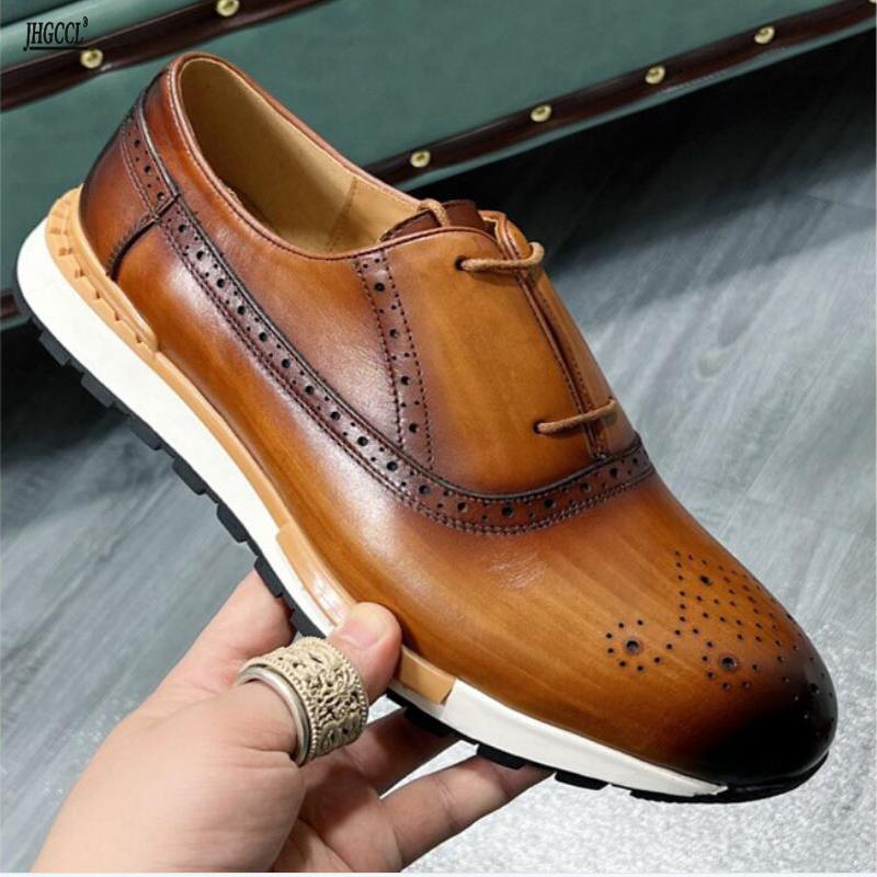 Fashion NEW Men's Leather Shoes Men's Retro Leather Shoes Leather British Casual Single Shoes Brock Fashion Shoes Men's Single Shoes A21