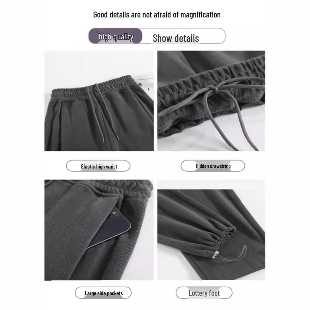 2024 Women's White-Gray High-Waisted Loose Casual Straight-Leg Sweatpants