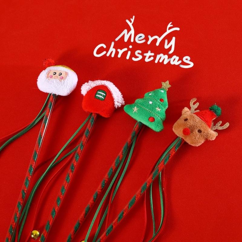 4pieces Cats Interactive Stick Toy Cute Tassels Wand Christmas Themed Colorful Cats Playing Teaser Toy Chaseing Toy