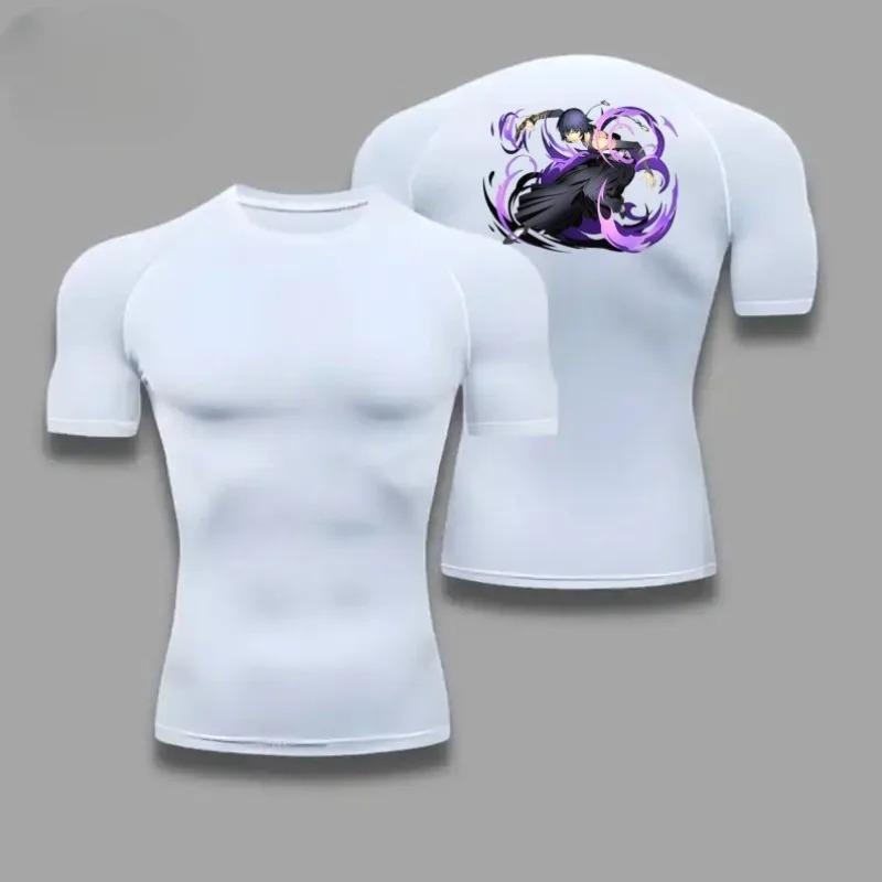 Grafická kompresní trička Bleach pro muže do posilovny, na cvičení, na běh, letní atletická rychleschnoucí trička, topy s krátkým rukávem, rash guard