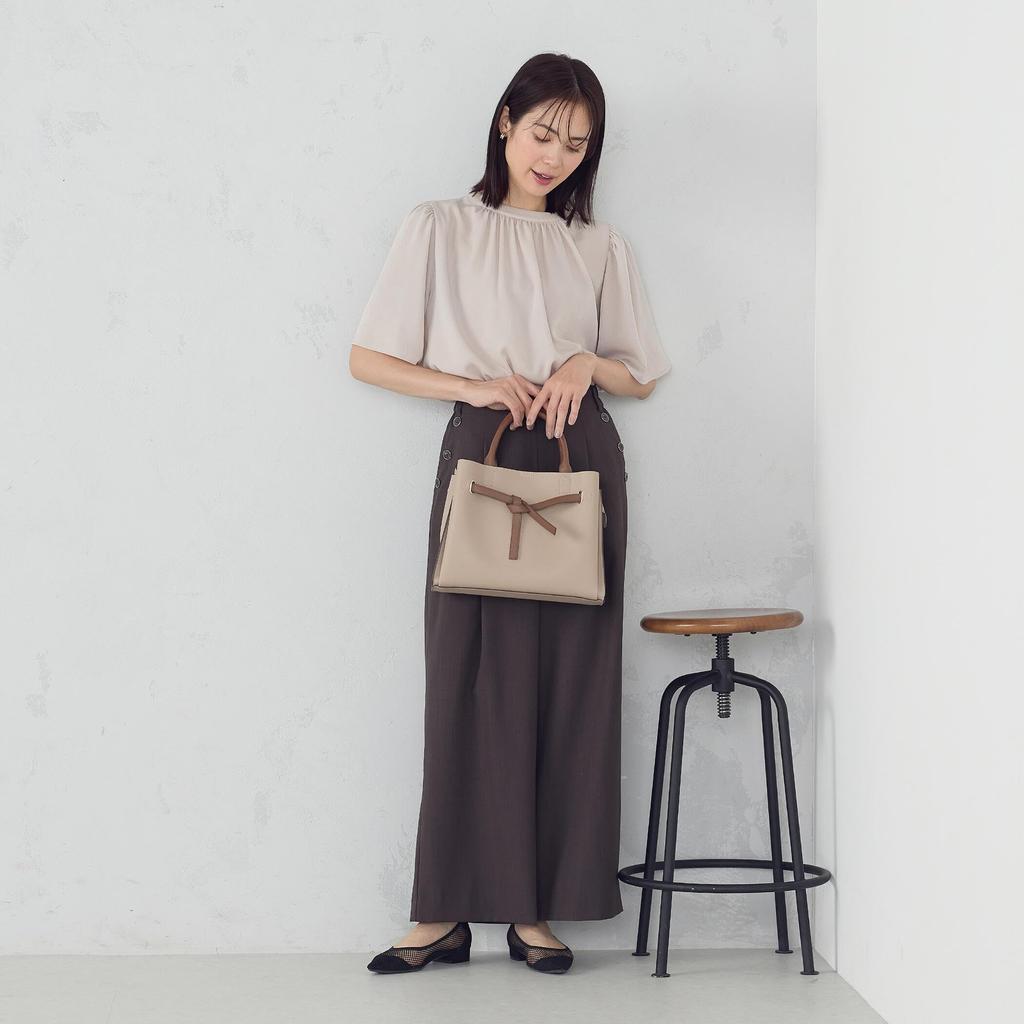 Comme Ca Ism Front and Back Gathered Blouse L Beige 2-Way 12-68CK25-205