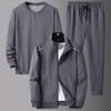 Men's Spring and Autumn Casual Suit Bottom Shirt + Hooded Sweater + Solid Color Pants Three-piece Set
