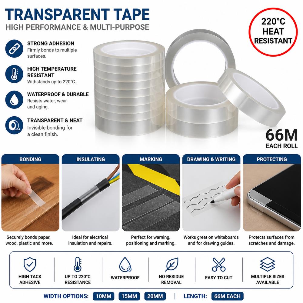 66 Meters Transparent Tape 10mm Width Drawing Transformer Tape Warning Marking Tape For Drawing