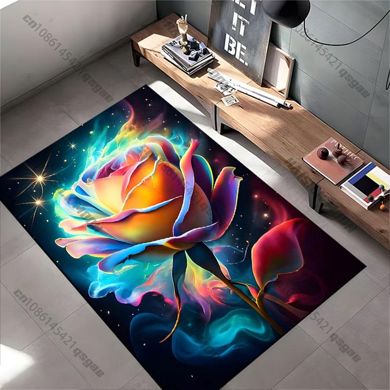 Vibrant Magical Glowing Colorful Rose Carpet Yoga Living Room Room Decor Children's Crawling Mat Doormat Area Rug