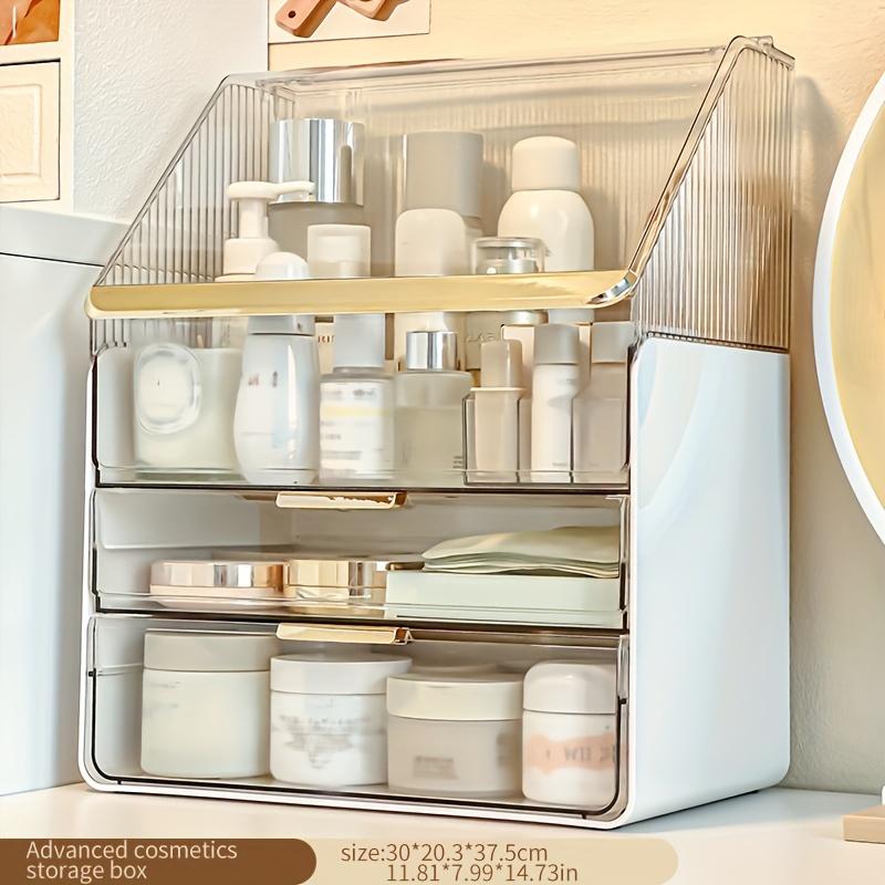 Large Capacity Makeup Organizer with 3 Drawers, Acrylic Cosmetic Storage Box for Vanity Table, Clear Skincare & Perfume Display