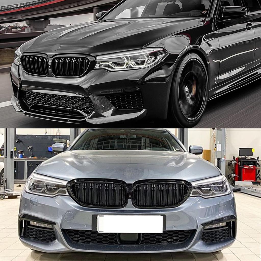 Glossy Black Dual Lines Racing Grills Compatible with BMW 5 Series G30 G31 530i 540i 2017-2020 Front Kidney Grille Aftermarket