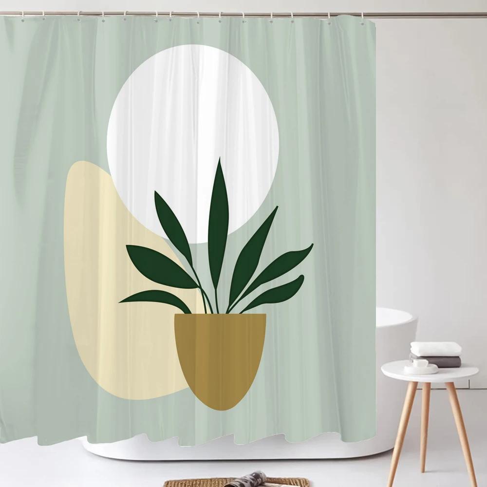 Nordic Wind Art Leaves Shower Curtain Classicl Abstract Colourful Bathroom Curtains Waterproof Fabric Decor Curtain With Hooks