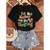 Women's Thrift Style T-Shirt - Deep Gray with Text Print, Loose Fit Round Neck Short Sleeve Top, Casual Attire & Gift for - Outfits
