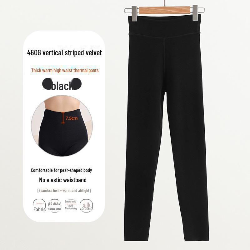 

Женские теплые брюки из немецкого бархата с высокой талией 460G — облегающие, высокоэластичные, согревающие леггинсы из бархата для осени. XL/170 (120-140 catties) чёрный