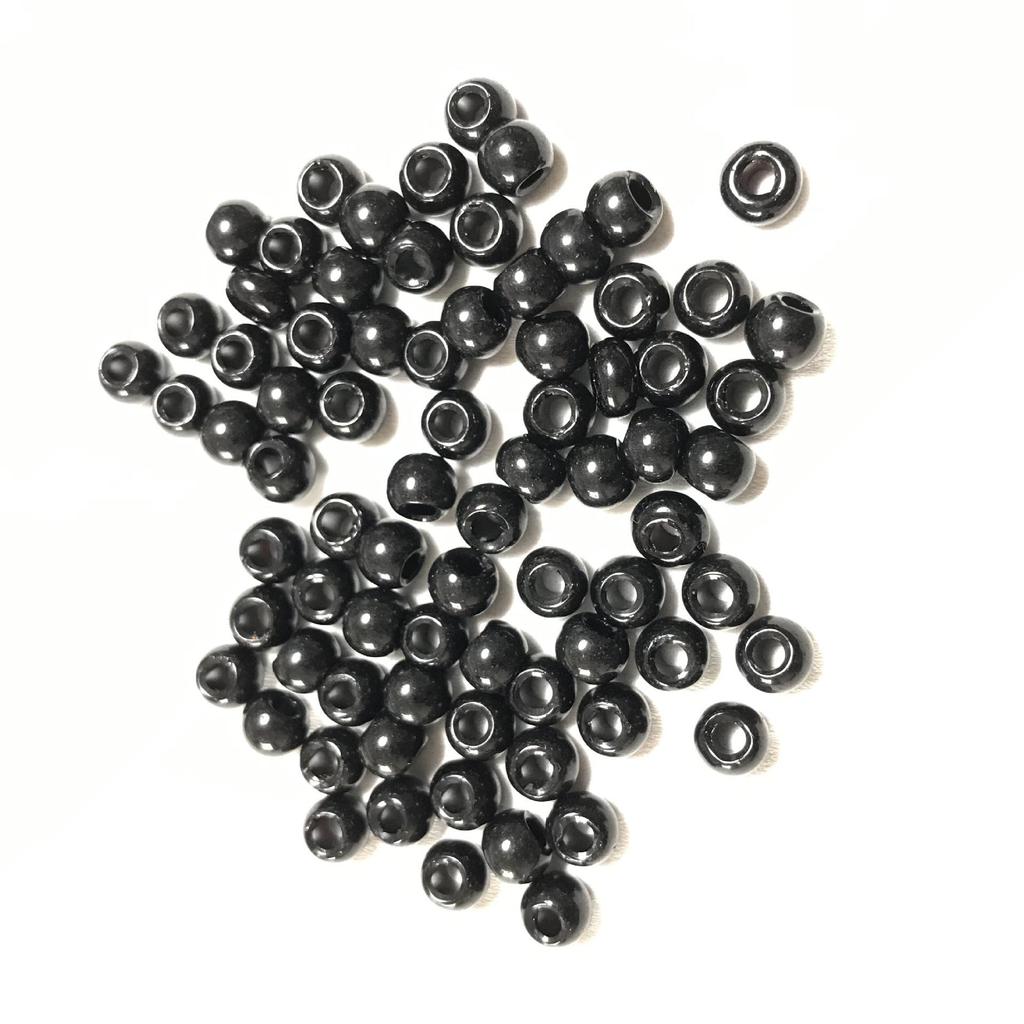 6mm Black Imitation Obsidian & Agate Glass Beads, Large Hole, Round Loose Beads for DIY Jewelry