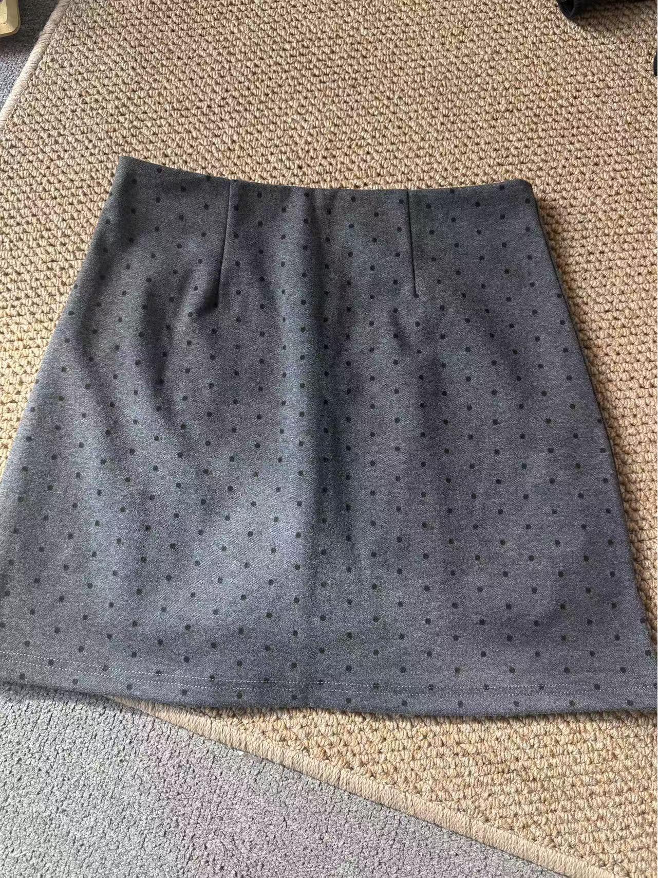 Spicy Girl Grey Polka Dot Wool-Blend High-Waisted A-Line Half-Skirt - Women s Petite Spring 2026 Medium