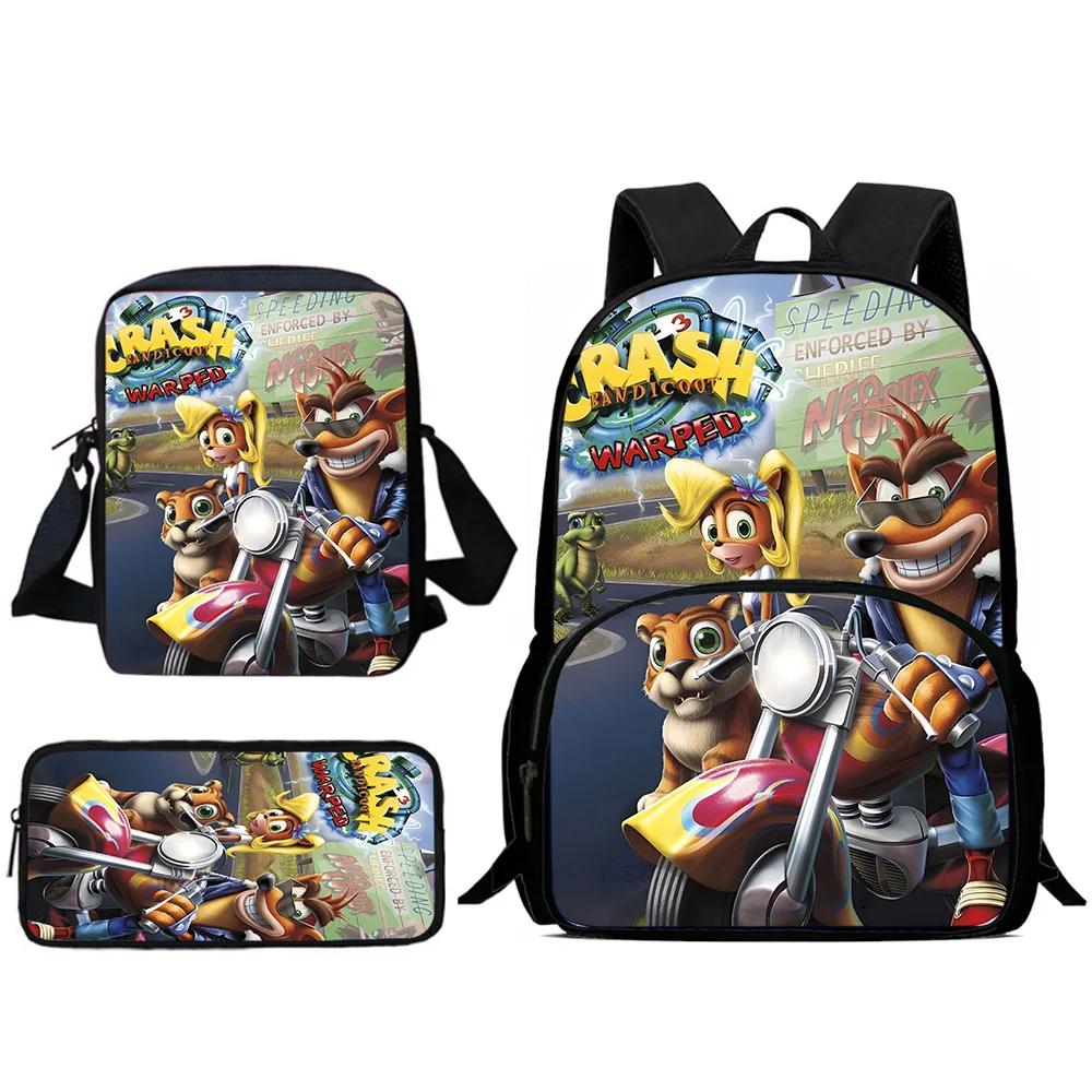 Child Backpacks Cartoon Crashs Bandicoots Shoulder Bag Pencil Case Pupil Large Capacity School Bags For Boys Girls Best Gift