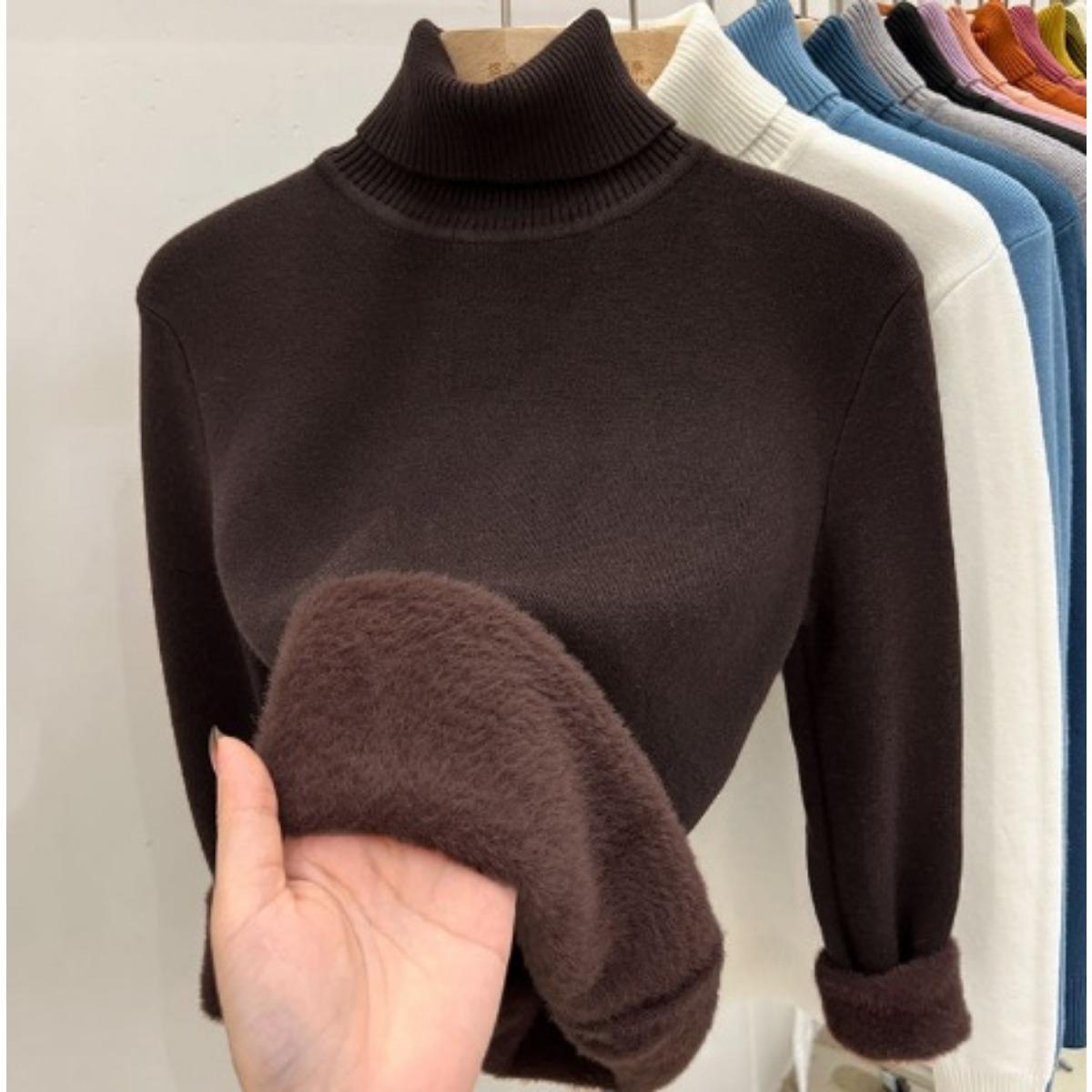 

Свитер с высоким воротником для женщин, облегающий и стройнящий топ для осени и зимы, черная вязаная базовая рубашка со стильным видом XL кофейный