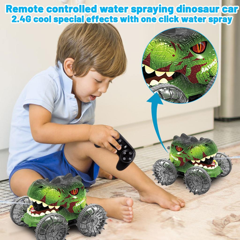 Dinosaur Water Spray Stunt Car, Remote Control Light Wheel Spinning Dancing Car Electric Toy
