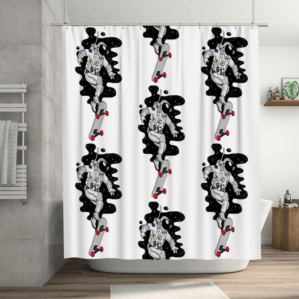Space Astronaut Galaxy Shower Curtain Set Starry Universe Cosmos Bathroom Decor Modern Pattern Fabric Backdrop Washable