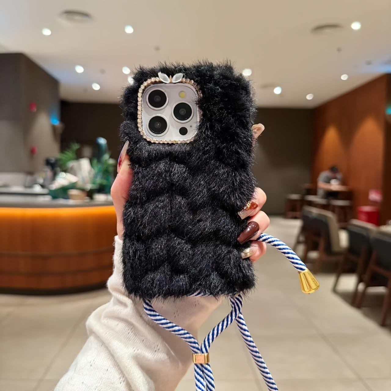 

Hand-Stitched Wheat Ear Lanyard Plush Phone Case - Autumn/Winter Collection iPhone 11