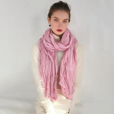 Écharpe Châle Femme Couleur Unie Doux Chaud Plissé Écharpe Protection UV Décontracté Coton Lin Châle Accessoire de Mode