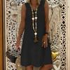 Summer Vacation Beach Dress Lady Sleeveless V Neck A Line Solid Color Knee Length Midi Pullover Vest Dress