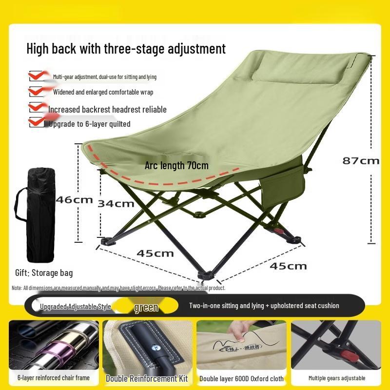ZISIZ 3-Position Adjustable Folding Chair with High Back & Headrest