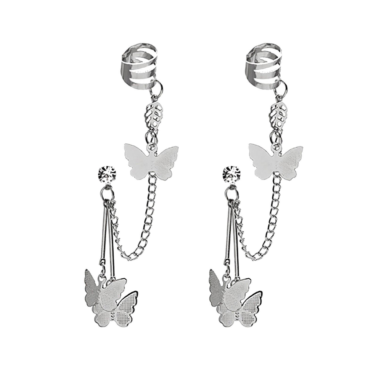 

Серьги-цепочки с бабочками Цельные серьги-гвоздики B One Chain Панк Темные серьги-гвоздики серебряный