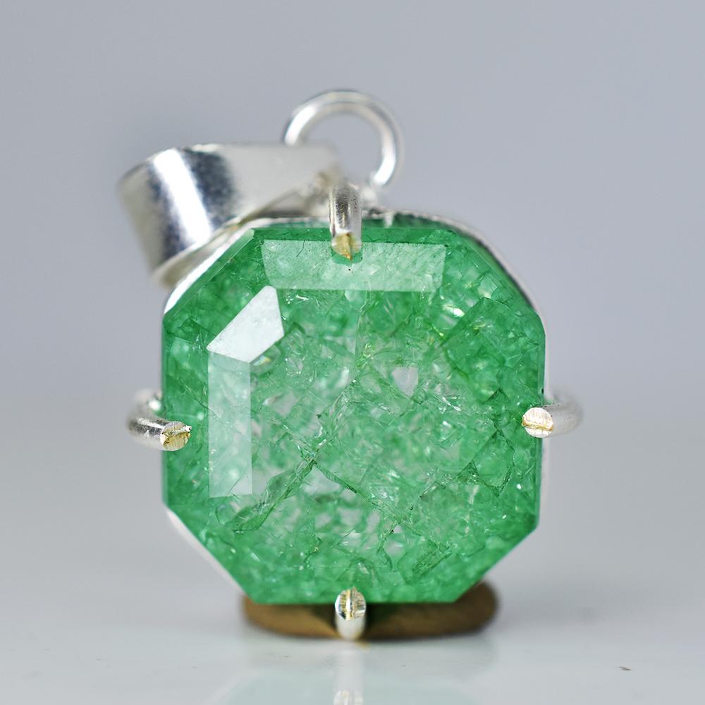 Zambian CERTIFIED 44.10 Ct Natural Green Emerald Sterling Silver Square Pendant MY.PD-167-NS