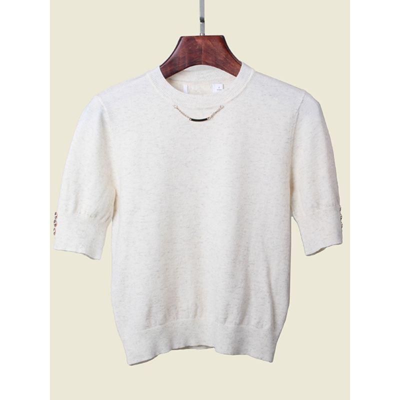 Domestic Counter Brand Soft Glutinous Knitwear Flash Core-Spun Yarn Metal Button Silm Base Pullover Women's Top