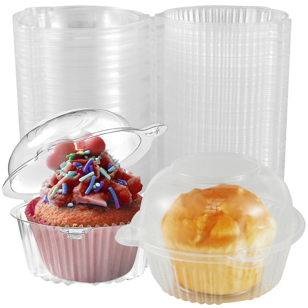 100PcsMultipurpose Dessert Cups with Lids 8oz Reusable Cupcake Container Clear Square Single Dessert Box Sealed Cake Storage Box