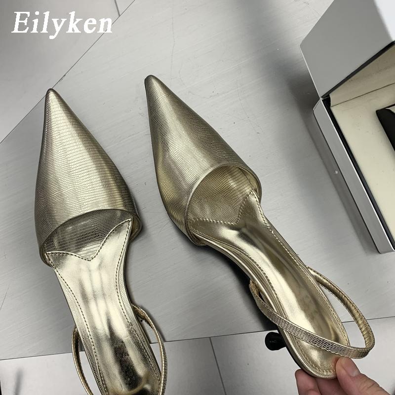 Eilyken Silver Women Pumps Sandals Sexy Pointed Toe Slingback Wedding Party High Heels Mules Shoes Zapatos De Mujer
