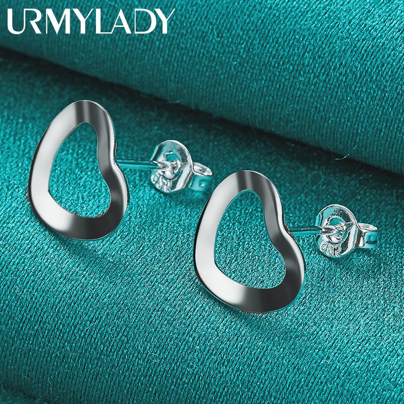 URMYLADY 925 Sterling Silver Heart Stud Earrings For Women Wedding Party Fashion Jewelry