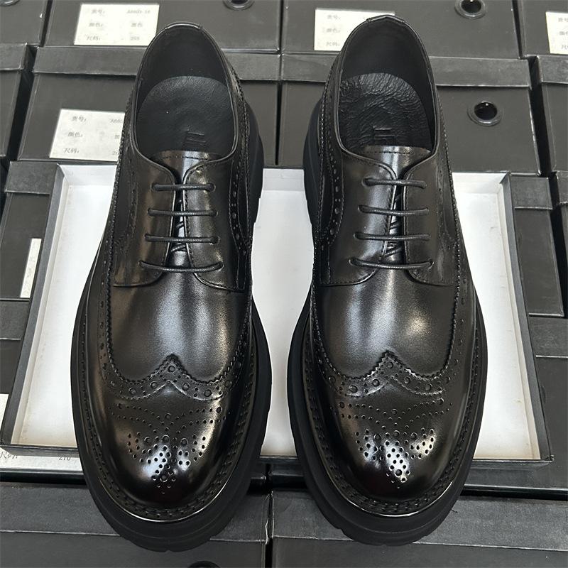 

Мужские кожаные туфли Brock, деловые, дышащие, свадебные туфли для жениха, на высокой платформе и плоском каблуке, мужские кожаные туфли 43 чёрный