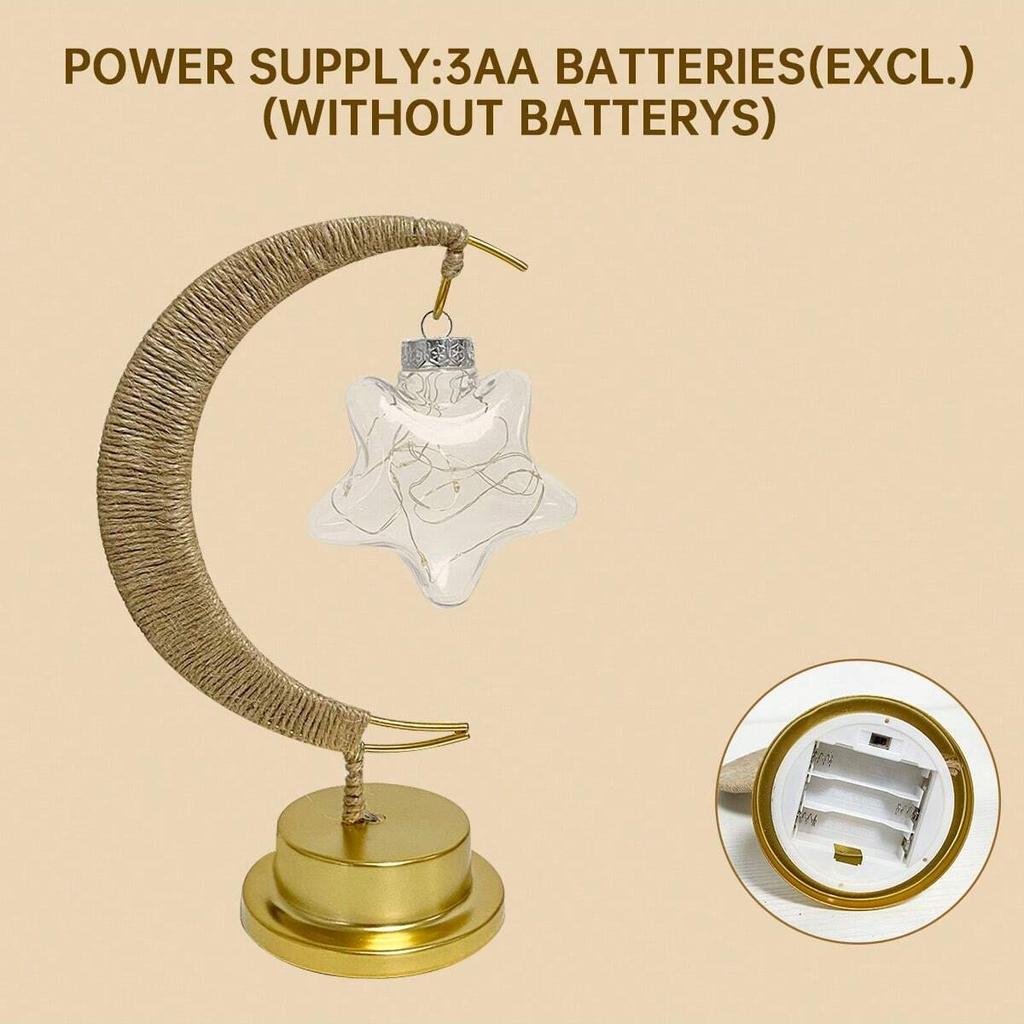 1pc LED Ironwork Rope Star Moon Lamp Bedroom Decorative Light Suitable For Holiday Home Ramadan Dining Table Eid Festival Decor