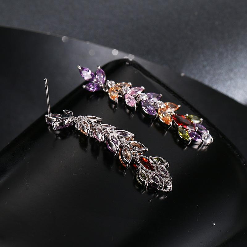 Colorful Cubic Zirconia Long Drop Earrings, Luxury Geometric Crystal Earrings, Elegant Evening Party Jewelry Gift