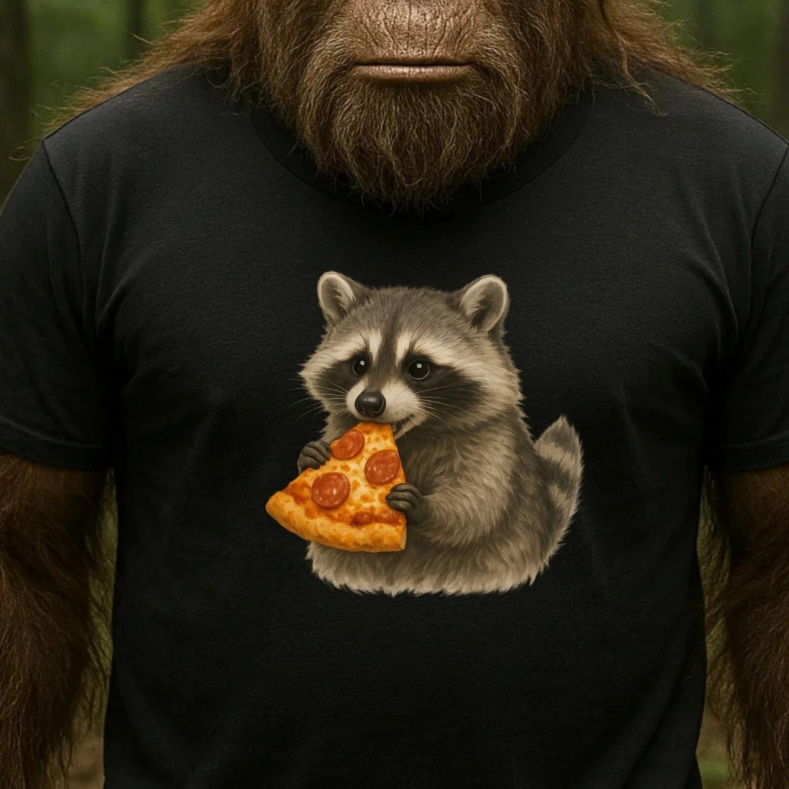T-Shirt Waschbär isst Pizza – Lustiges Tier-Motiv für Pizza-Fans, Geschenkidee XXXXL