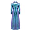Ladies Shiny Metallic Trench Coat Turn-down Collar One Button Ankle Length Long Coat for Street Club Party Daily