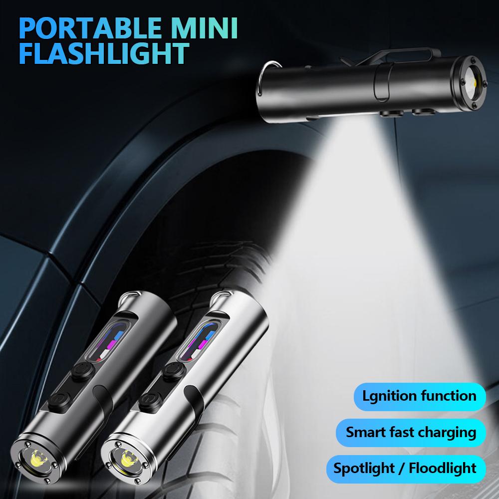 Mini LED Flashlight Magnetic Keychain Lamp Waterproof Type-C Charging Clip Light Outdoor Camping Hiking Torch