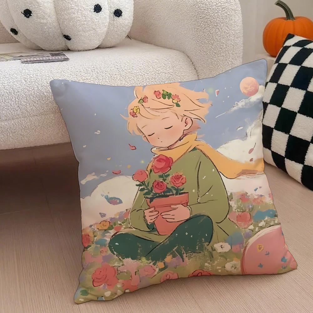 Healing The LLittle Prince Painting Fairy Tale Cushion Cover Throw Pillow Cover Hidden Button Durable Polyester Chair Cushion