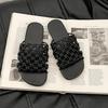 Fashion Versatile Woven Hollow Flat Bottom Comfortable Slippers Women's 2025 Summer Wear Home Casual Beach Sandals