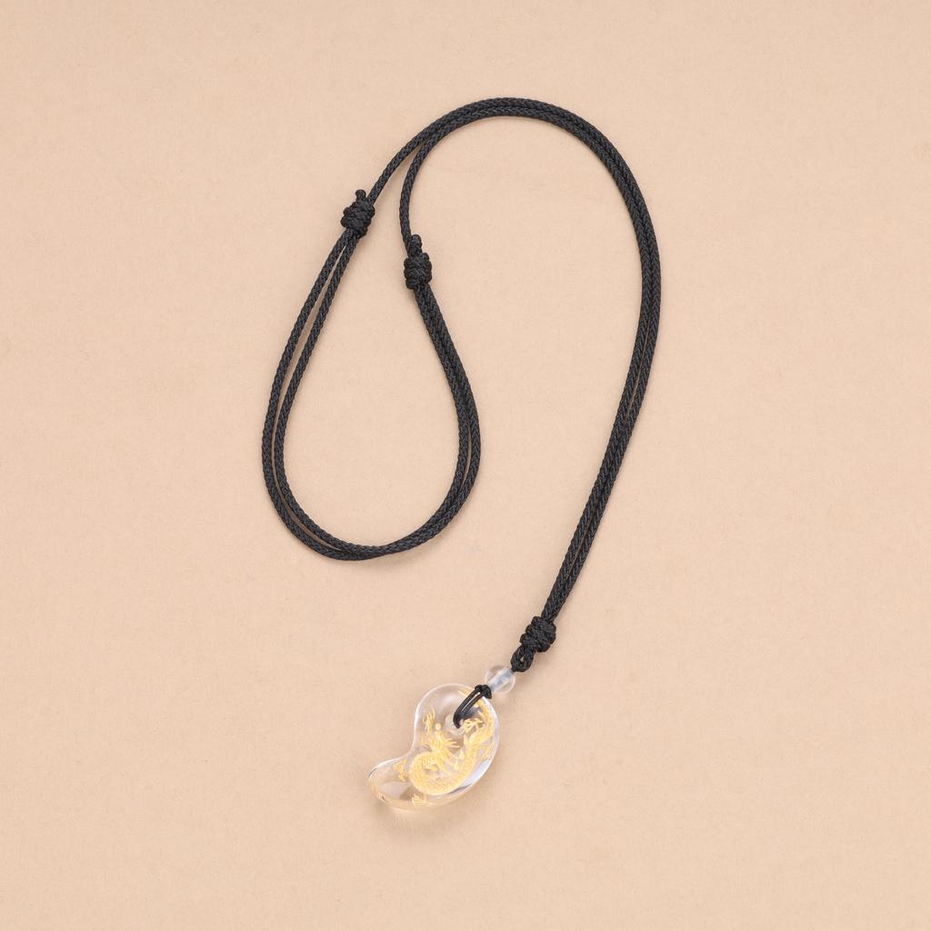 [KOAI] Crystal Gold Dragon Carving Purification Healing Amulet Magatama Necklace, Adjustable Length, Men's & Women's