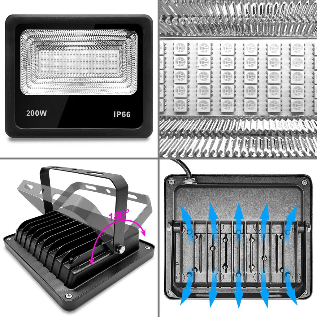 200W LED RGB Remote Control 20 Multiple Flashing Timing Perfect for Home and Indoor and Outdoor Lighting Floodlight, Color-Changing Strip, Colors,