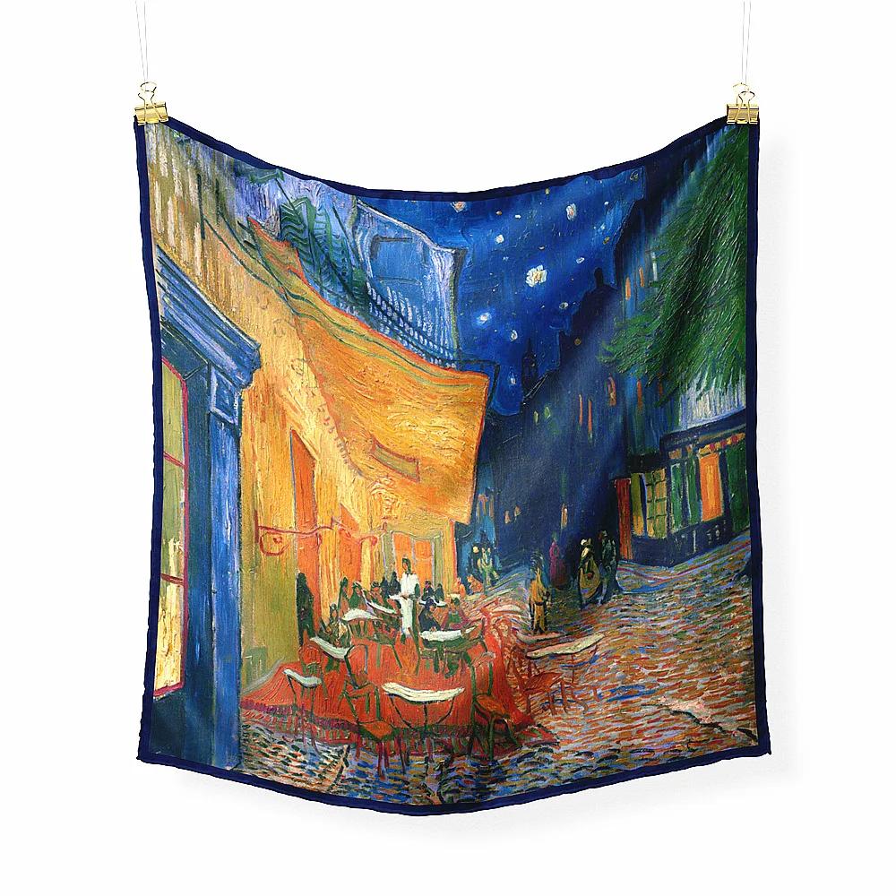 Oil Painting Twill Silk Scarf Women Bandana Foulard Female Headbands Neck Kerchief Fashion Print Square Scarves