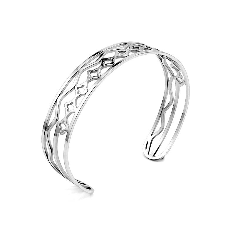 Minimalist Hollow Style 18K Gold Hollow Pattern Adjustable Bracelet Retro Stainless Steel Open Bracelet Jewelry
