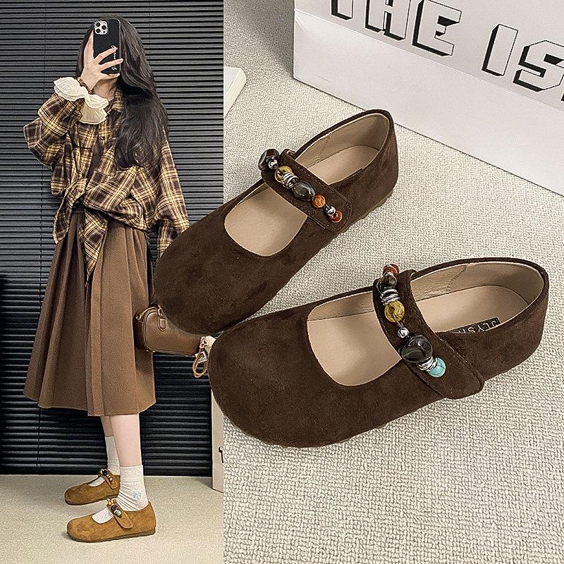 Autumn new shallow mouth shoes women's flat Mary Jane shoes single shoes women's comfortable retro style round head women's shoes