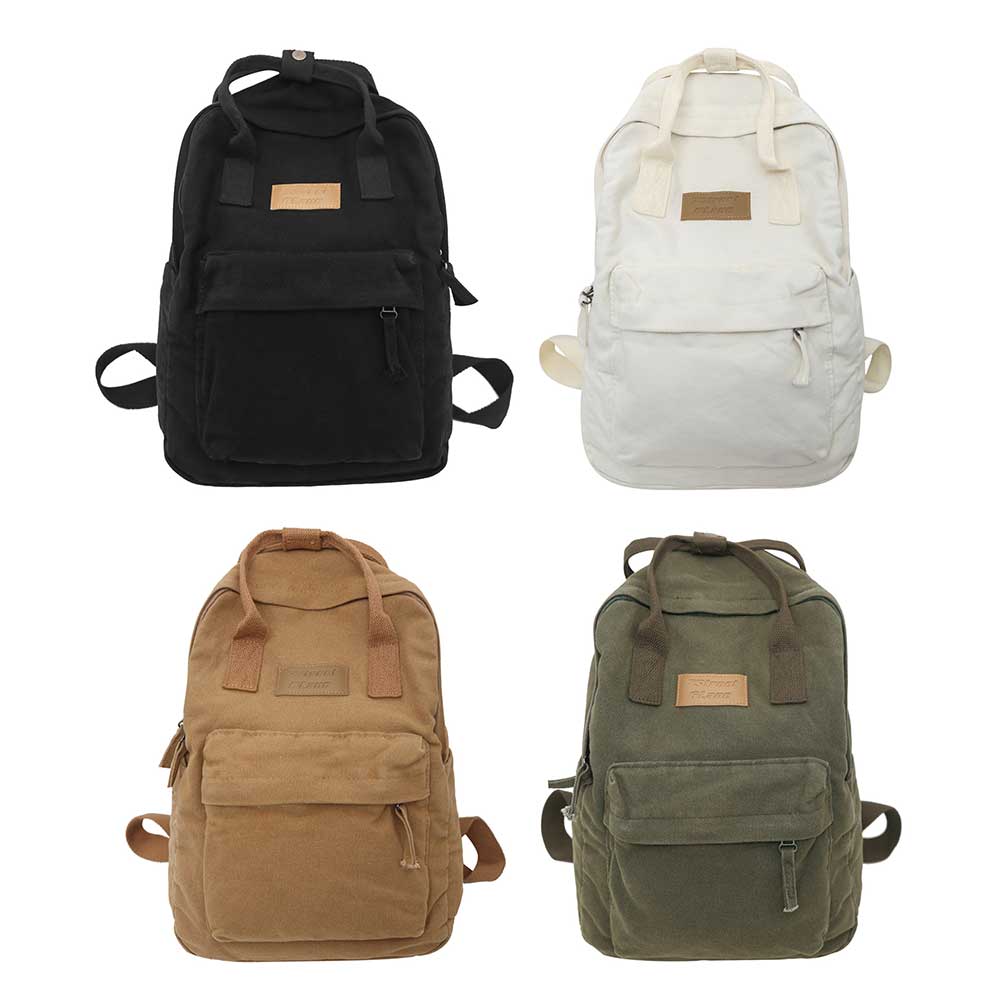 Casual Men Women Backpack Cotton Canvas Traveling Commuting Backpacks Large Capacity Solid Color Fashion Knapsack