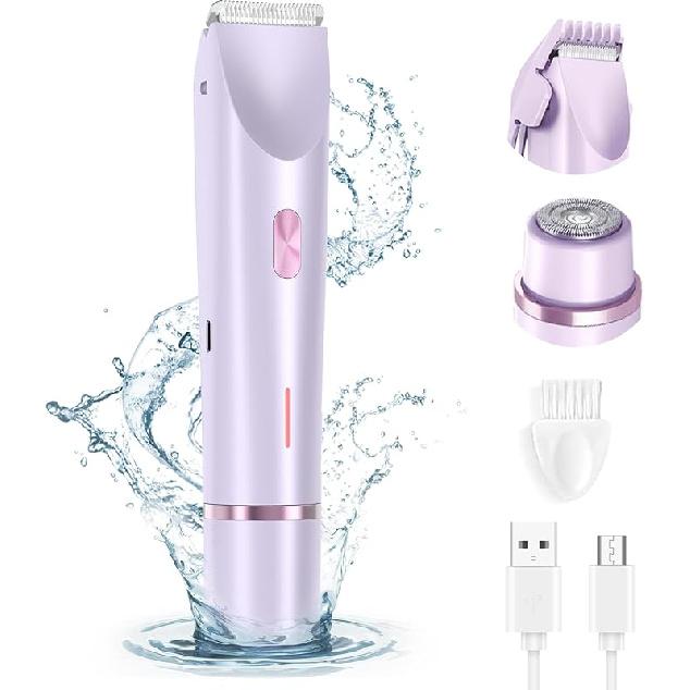 2025 New 2-in-1Women's Body Shaver, Head Bikini Trimmer Rechargeable Eletctric Shaver for Women, IPX7 Waterproof Wet and Dry Hair Trimmer for Facial