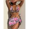 Women Sexy Three Piece Printed Reversible Bikini Swimsuit Female Beach Swimming Wear