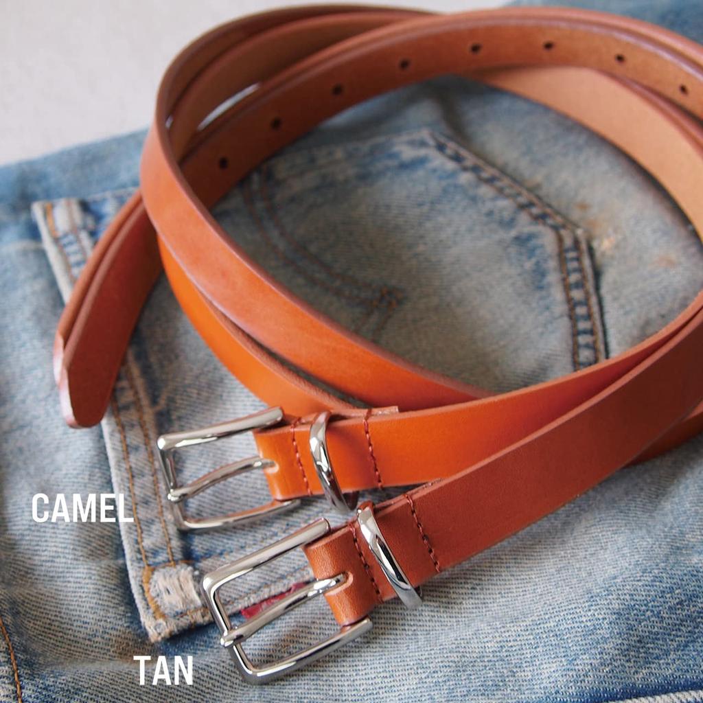[Tochigi Leather] Made in Japan, Single Piece Leather Narrow Belt with Metal Buckle, 9 Holes, Men's & Women's, 69cm-89cm, Size S, Slim Fit, Casual,