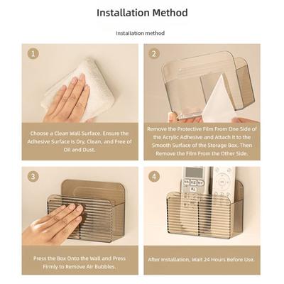 Double Grid Remote Control Storage Box Multi-function Transparent Home Mobile Storage Shelf Wall-mounted