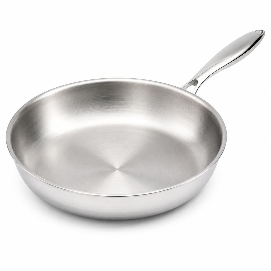 WANGYUANJI Stainless Steel Frying Pan, 26cm, Uncoated, Suitable for Induction and Gas Stoves, High Heat Efficiency, Dishwasher Safe, Durable.